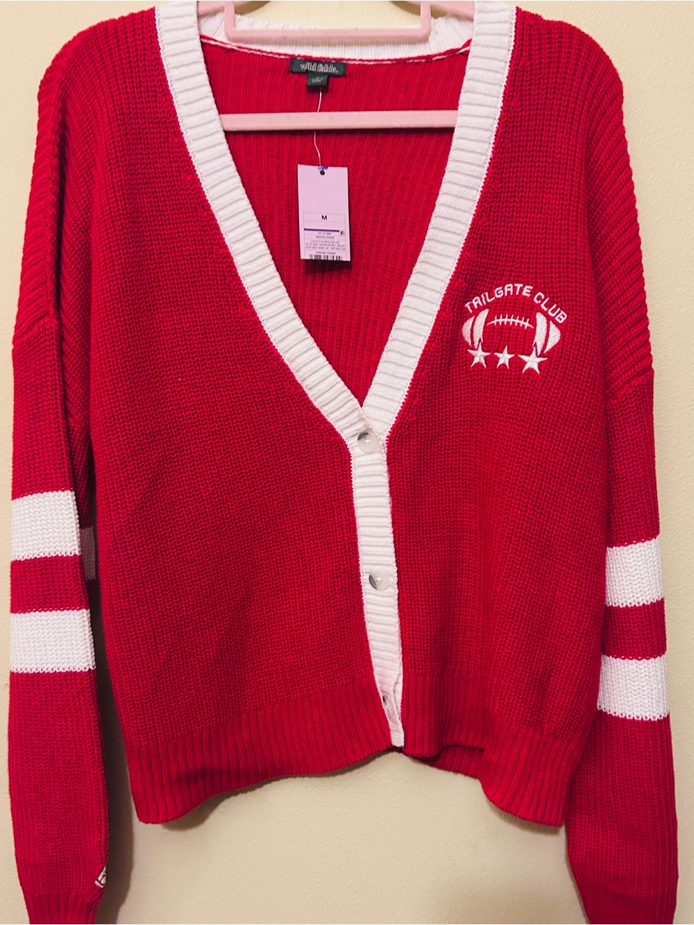 wild fable Red V-Neck Cardigan with White Trim